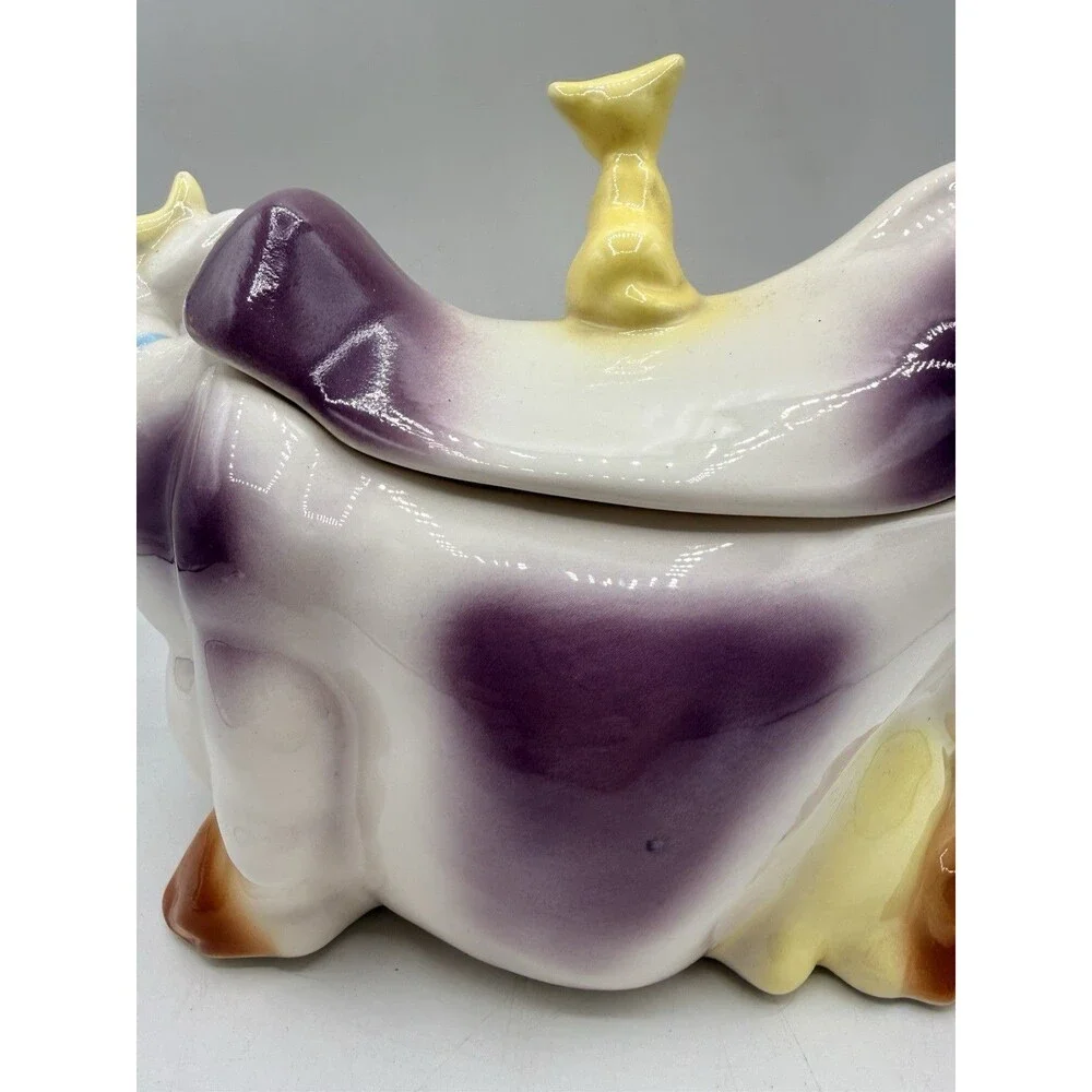 RARE McCoy W10 Cow Cookie Jar Cat On Back in PURPLE : Reissued By JD 1992